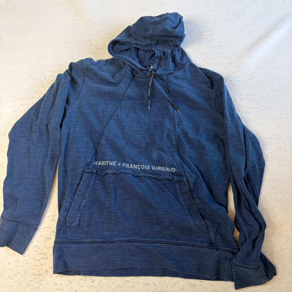 Marithe + Francois Girbaud Hoodie Mens Large Blue Long Sleeve Pullover Logo